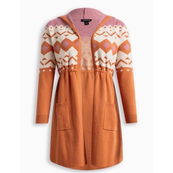 ๐ Plush Anorak Hooded Cinched Waist Sweater 0 L 12 NWT Torrid New! Orange Pink - Picture 4 of 6